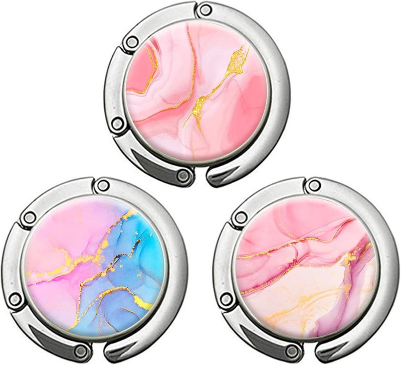 BOTRINUO Foldable Purse Hook, Handbag Storage Holder - Table Hook, Women's Bag Hanger - Marble Blue Pink - Image 1
